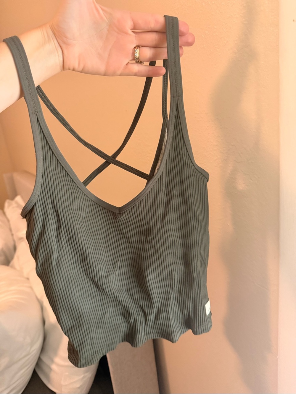 Vuori Ribbed Olive Green Strappy Tank Top
